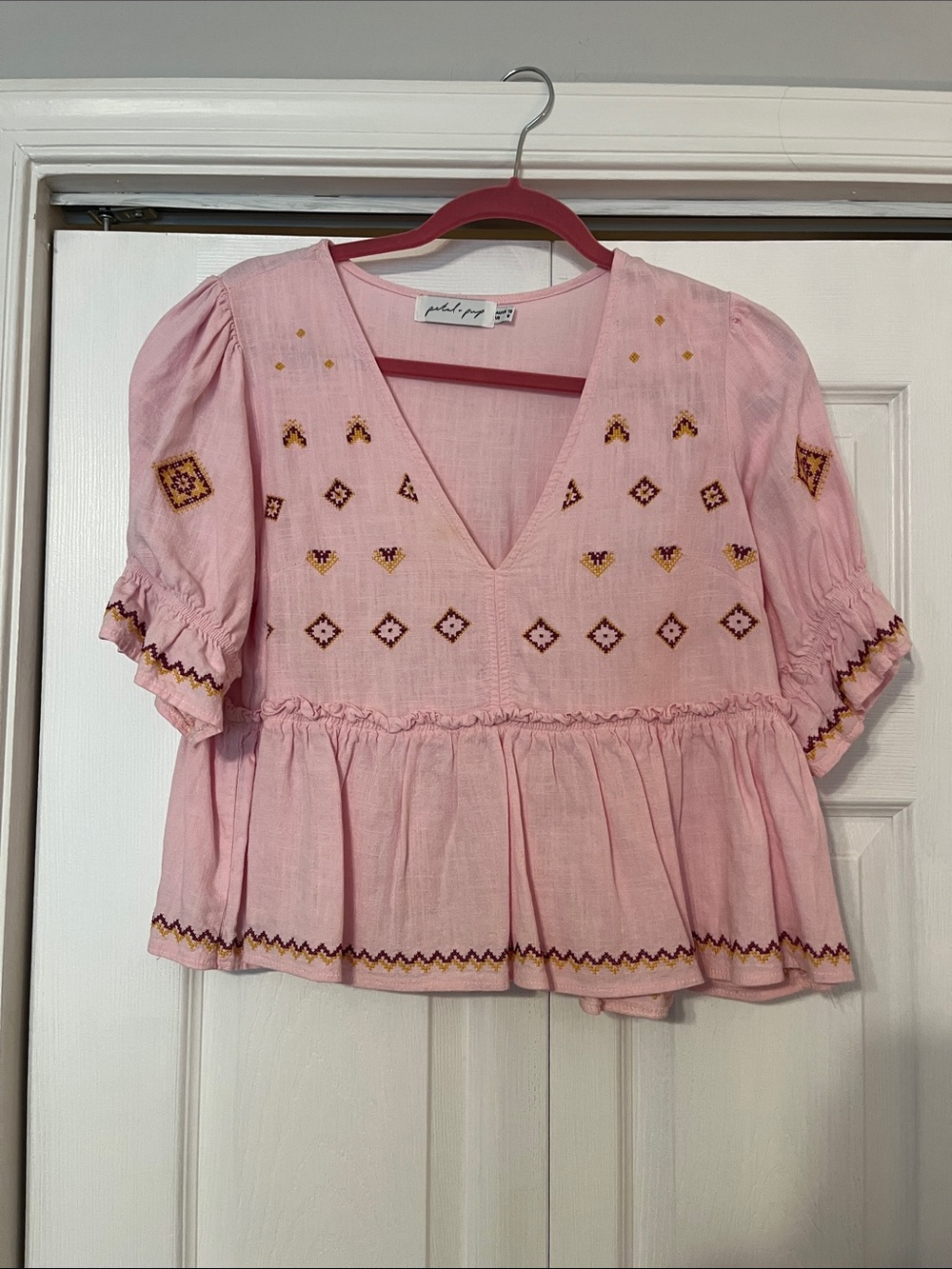 Petal & Pup Light Pink Top with Rose Hanger Accents